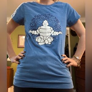 Michelin “Zen Bibendum” Blue Graphic Tee – Women’s Small (Relaxed Fit)